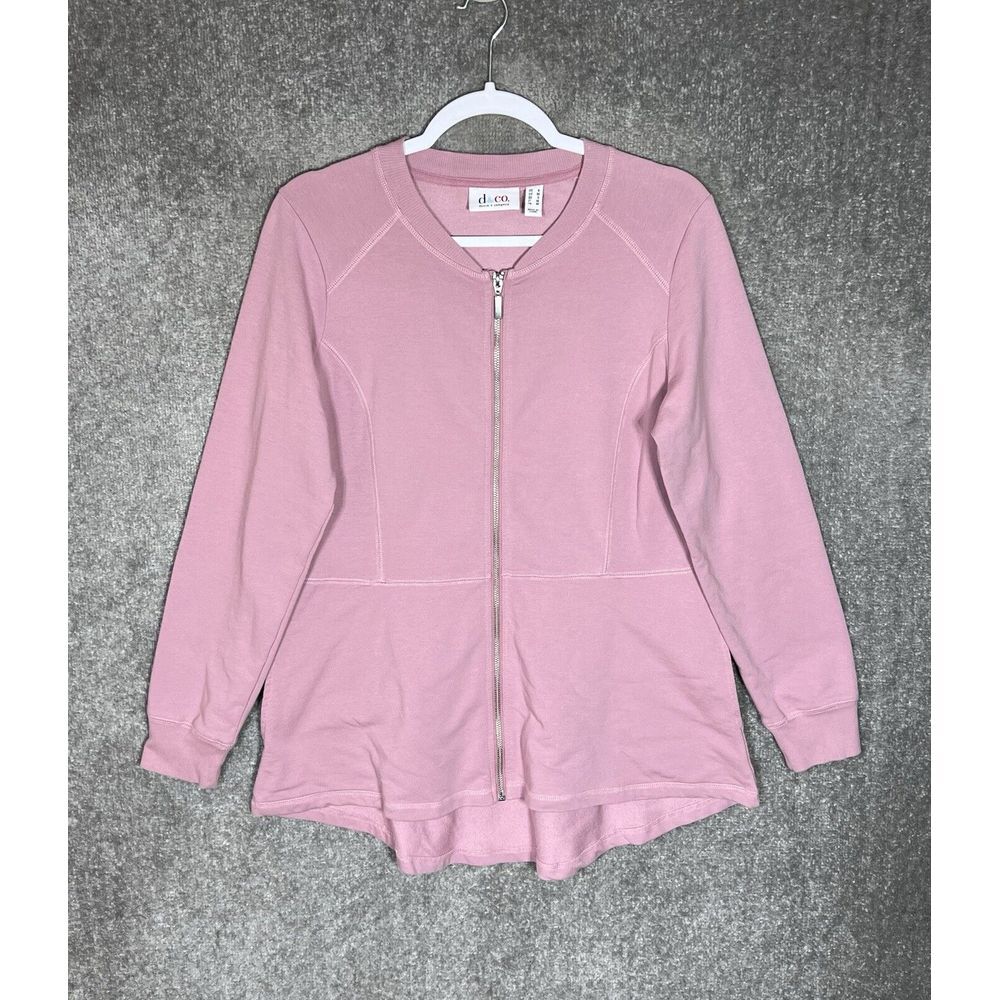 Denim & Co French Terry Zip Front Knit Jacket Womens Size Small Pink Pockets